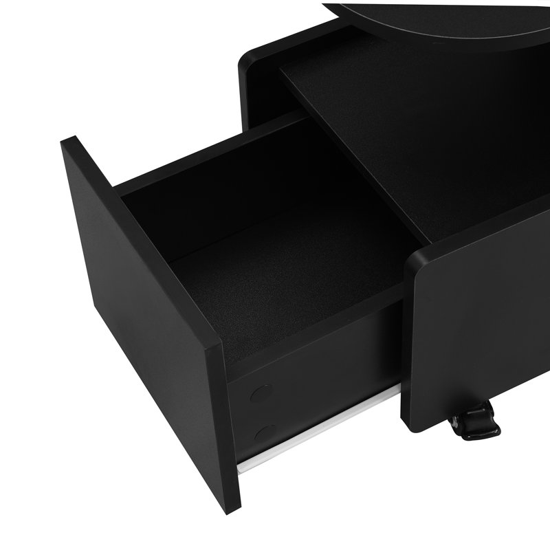 Mobile End Table With Lockable Wheels, Cream Style Side Table With Storage Drawer, Black