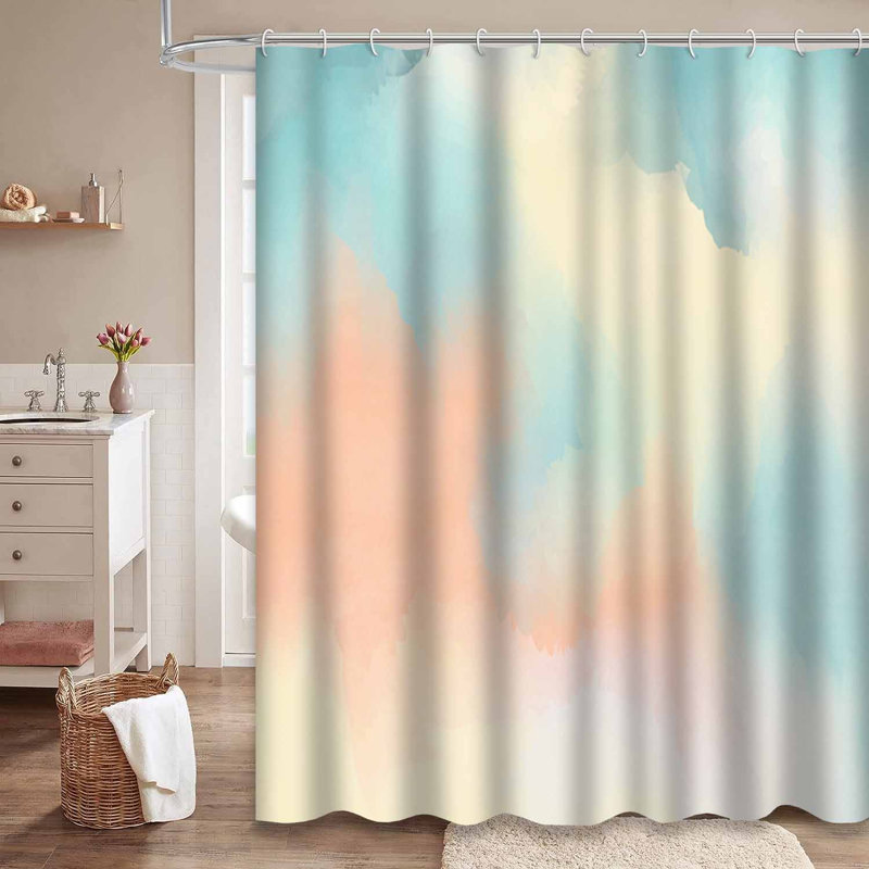 Rideau de douche aquarelle abstrait coloré avec 12 crochets, L 72 po x l 84 po