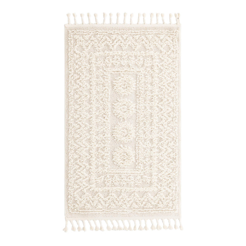 Amirah Geometric Machine Woven Polyester Area Rug in Ivory, Rectangle 3'3" x 5'3"
