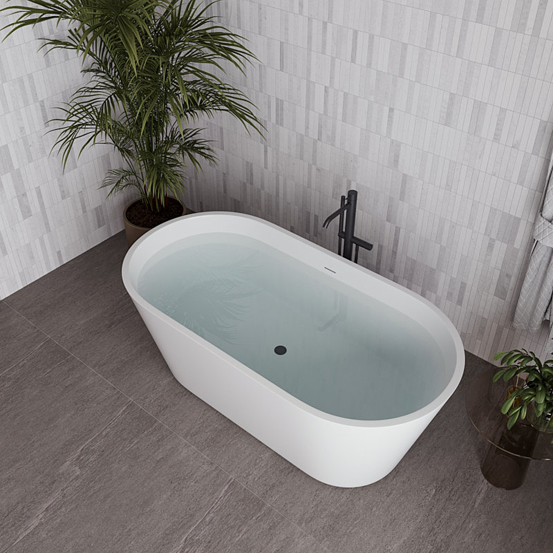 59" Streamline Soaking Freestanding Tub With Internal Drain, Matte Black