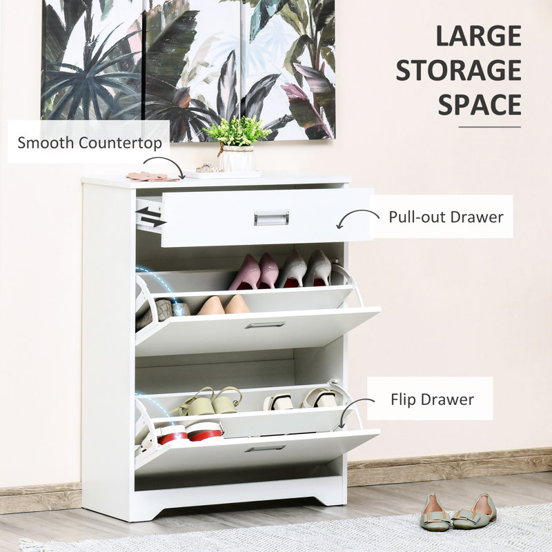 3 armoires à chaussures By, blanc moderne avec 2 portes rabattables, tablette réglable pour 16 paires, tablette de couloir, paires