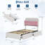 Structure de lit simple avec tête de lit en velours, 2 tiroirs de rangement, blanc et rose | Tête de lit Cookie-133696216