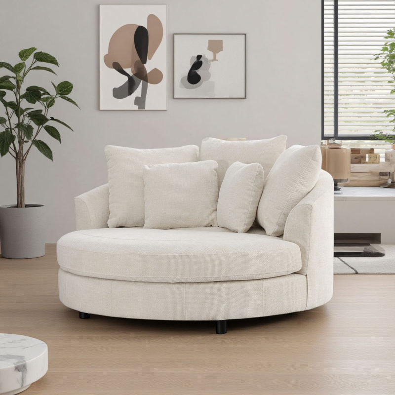 Fauteuil demi-tonneau surdimensionné 59,5 po avec roulettes, Beige