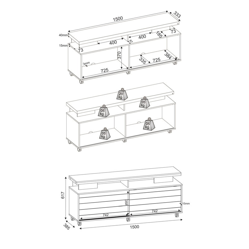 Domville Unfinished TV Stand for TVs up to 65", Gloss White