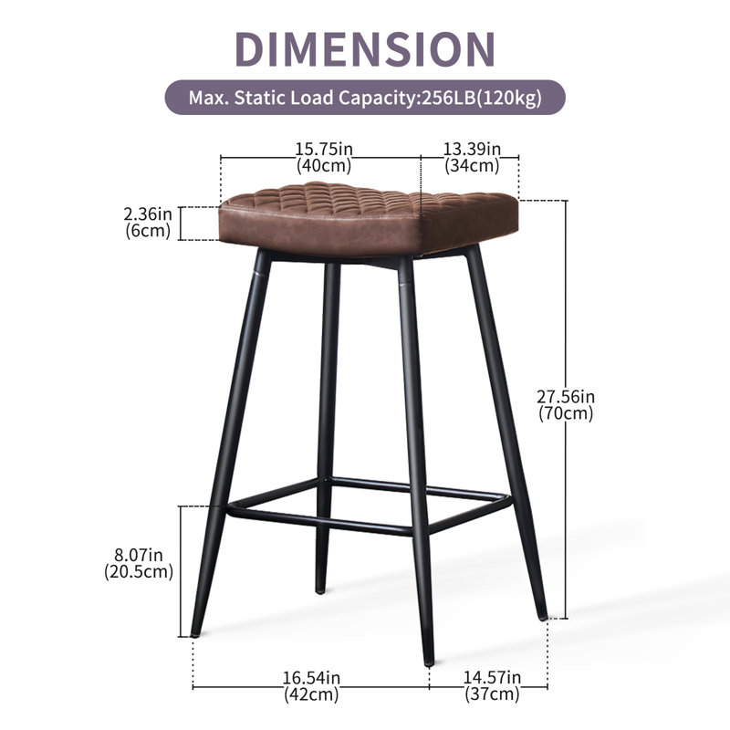 Upholstered  70cm Height Counter Stool, Brown Faux Leather