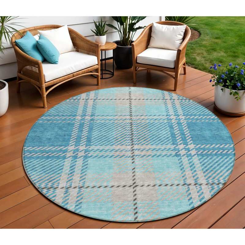Tapis rond bleu sarcelle lavable 8 po