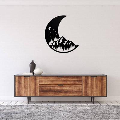 Lune du Pacifique, art mural en métal - Silhouette de lune de l'océan - Sculpture de conception de ciel nocturne côtier - Suspension murale bord de mer rustique - Art industriel moderne en métal - Décoration intérieure inspirée de la nature - Pièc