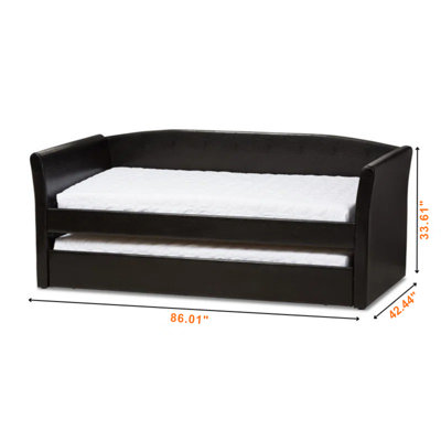 Sorrel Black Contemporary Faux Leather Daybed with Trundle Bed, 33.61'' H X 42.44'' W X 86.01'' L