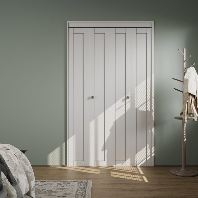 80''&96'' H Double White Primed Panel Solid Core Manufactured Wood Bi-Fold Door With Installation Hardware Kit (pantry,closet door)