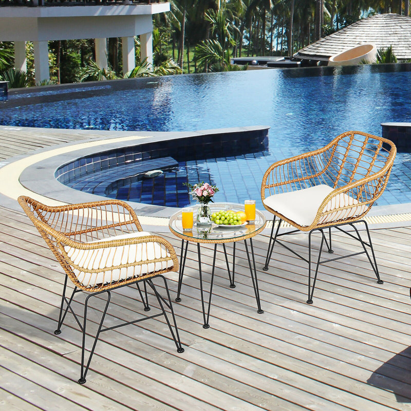 Brookley 2 - Person Patio Dining Set Round Table with Cushions Included, White, Claybank
