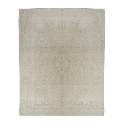 Unique Vintage Beige Large Area Rug, Sun Faded Handmade Turkish Carpet