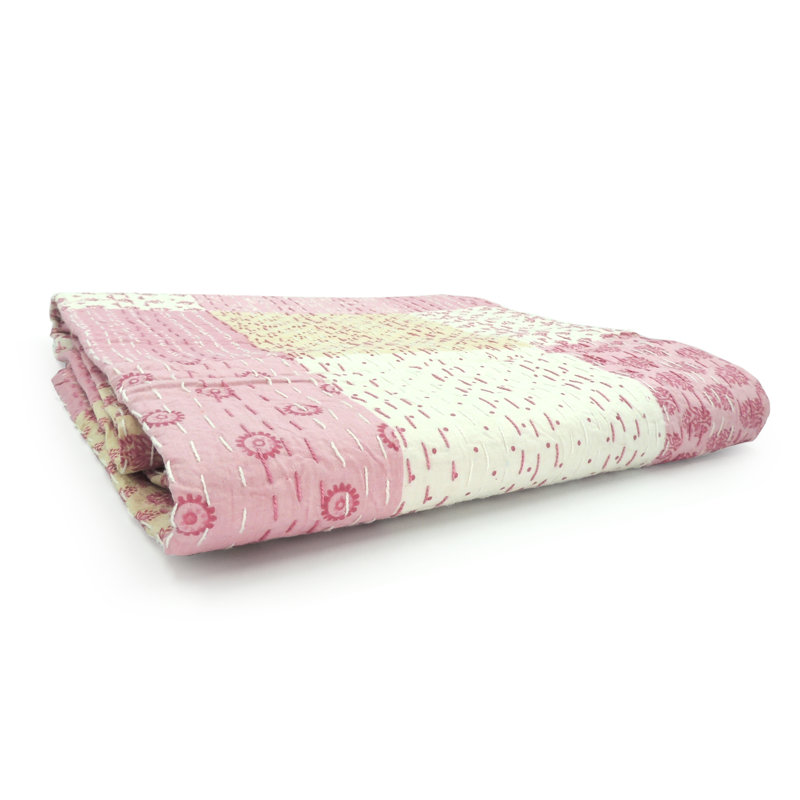 Jeté en coton Kantha Advika, Rose