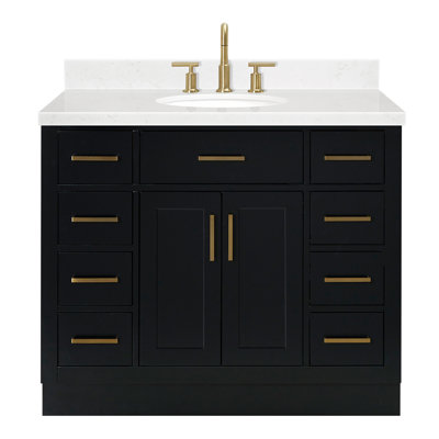 Thornaby 42'' Solid Wood Single Bathroom Vanity with 1.5'' Carrara Quartz Top