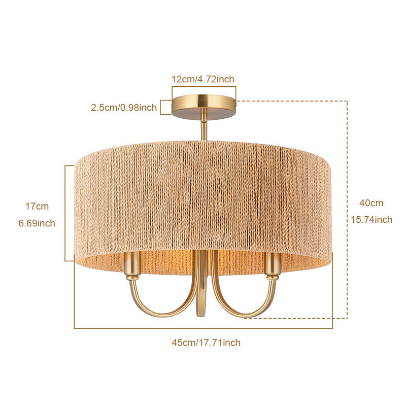 Stephane 3 - Light 17.71'' Shaded Drum Semi Flush Mount with Fabric Accents