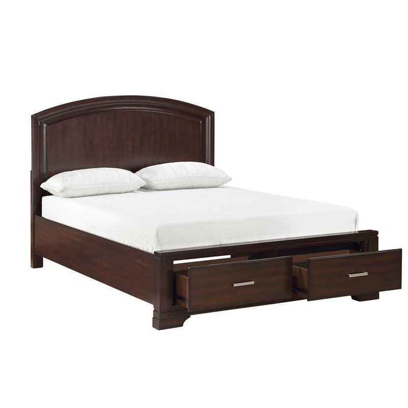 Lit plateforme très grand en cerisier avec pieds et tiroirs avec tête de lit courbée et meubles de chambre à coucher transitionnels en bois 1pc