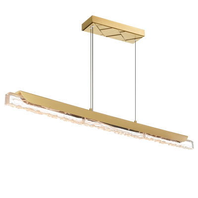 Kulsoom Integrated LED 48" Brass Modern Chandelier with Handmade Textured Glass for Dining Room Foyer Bedroom Living Room