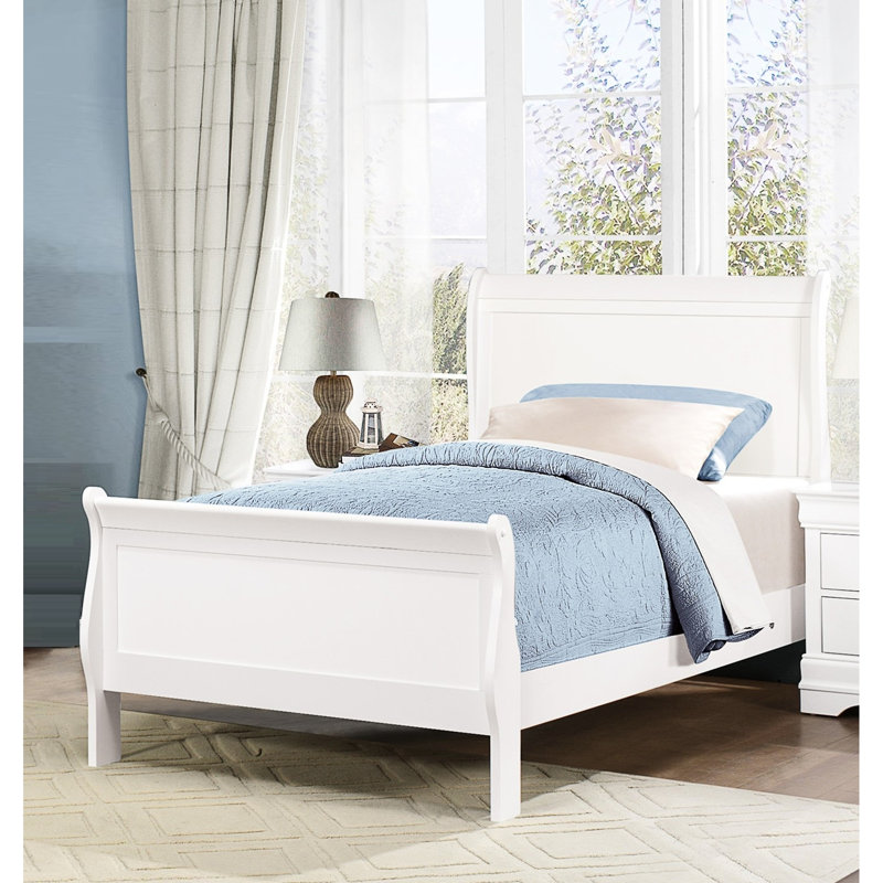 Lit simple blanc de style traditionnel avec tête de lit et rails de meubles de chambre à coucher, Lit simple, Blanc