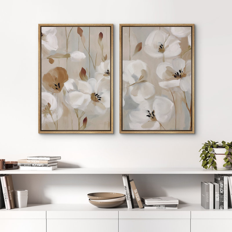 2 pièces de fleurs blanches minimalistes, fleurs neutres, décoration murale pour salon, H 36 po x l 24 po x P 1,5 po, Naturel