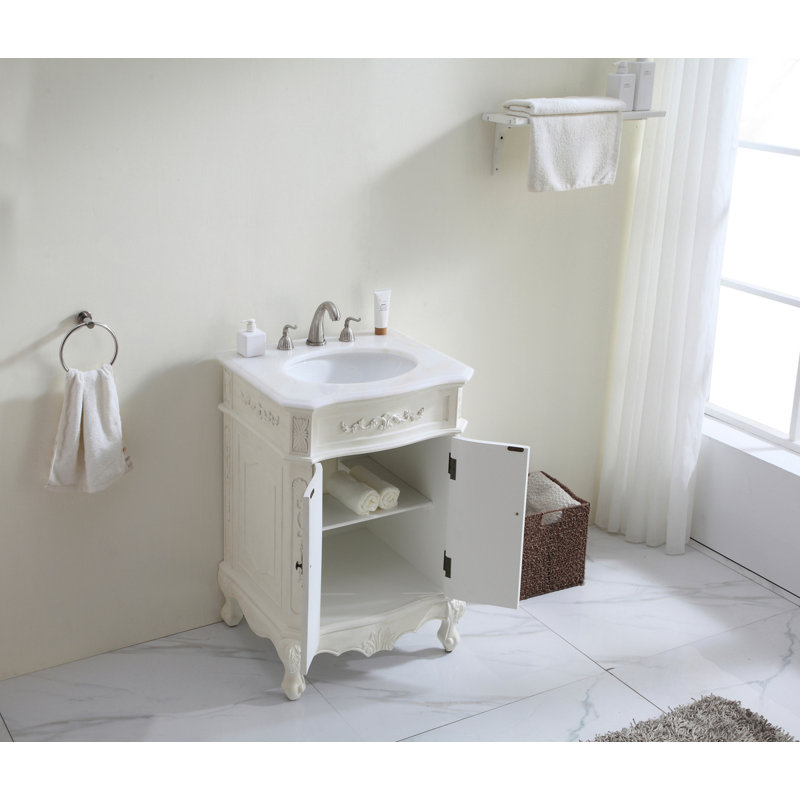 Lunette 24'' Single Bathroom Vanity with Top, Antique White, Off White