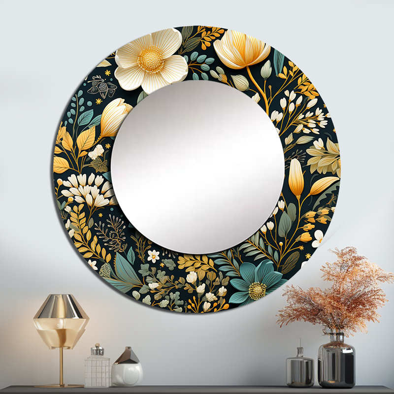 Schrider Floral Wanderlust, motif boho - miroir mural botanique unique, 36 po x 36 po, Rond