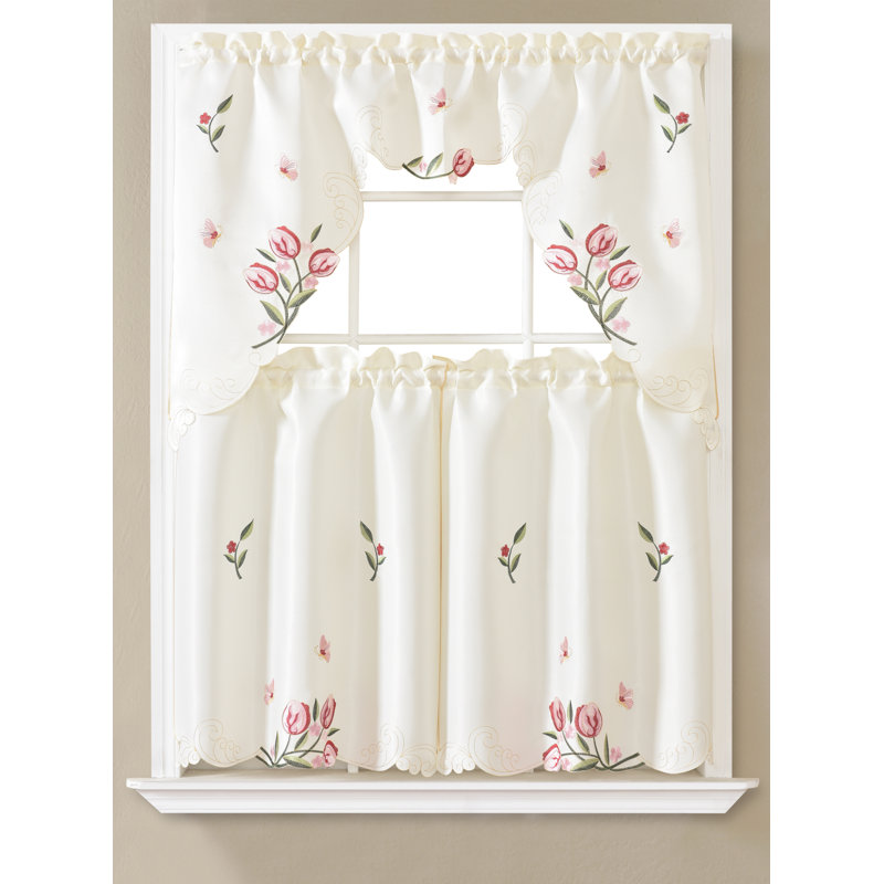 Sholanda Floral Swag Kitchen Curtain, Beige/Pink