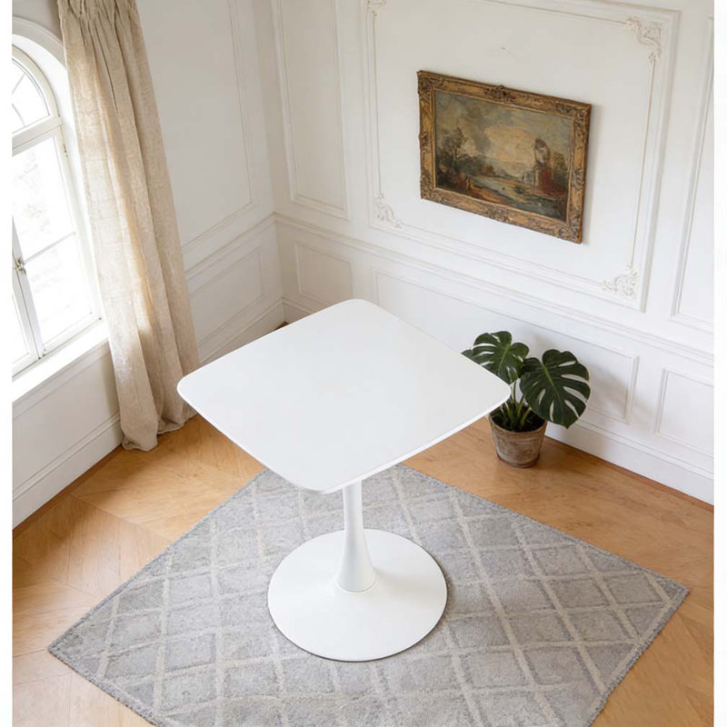Table de salle à manger 31,5 pouces, H 28,93 po x L 31,5 po x l 31,5 po, Blanc mat