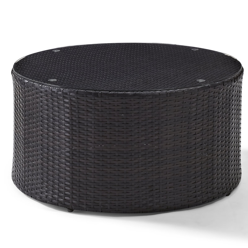 Sneed Round Glass Outdoor Coffee Table , 32 " W 32 " D, Brown