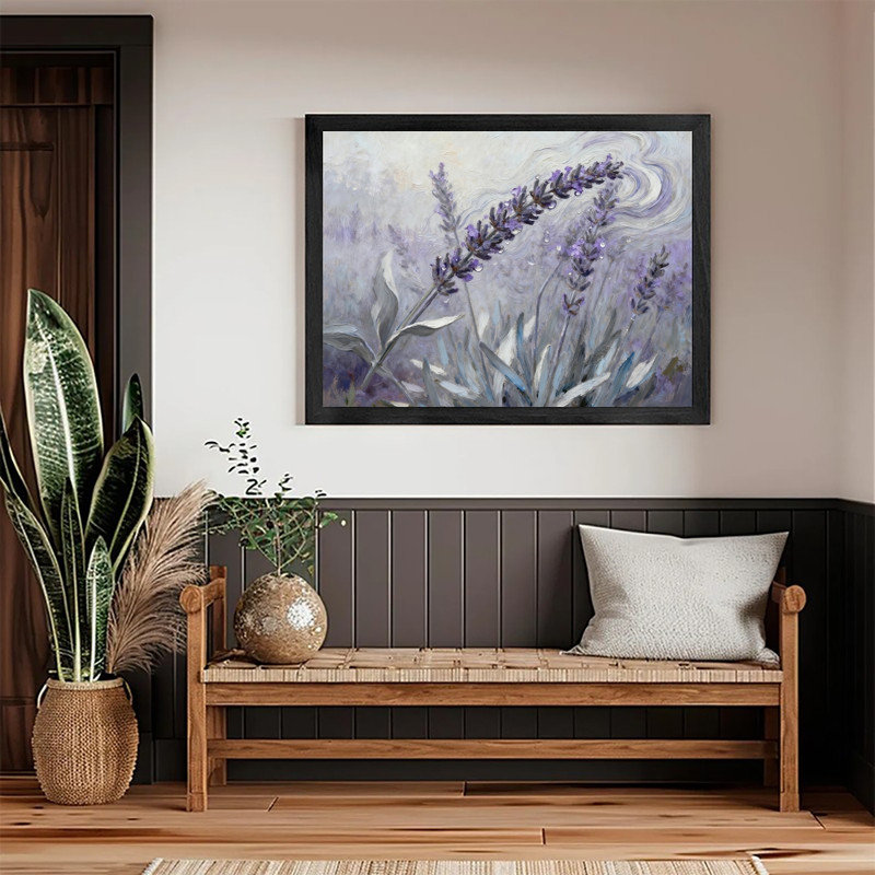 «Black Dreamy Lavender Blossom», impression sur toile, paysage floral mauve serein, H 13 po x l 17 po