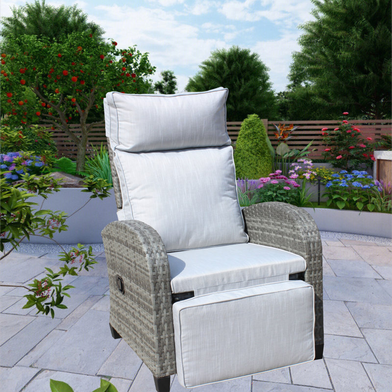 Fauteuil inclinable d'extérieur en osier avec dossier réglable et accoudoirs, chaises de conversation toutes saisons, pour balcon de cour pour piscine