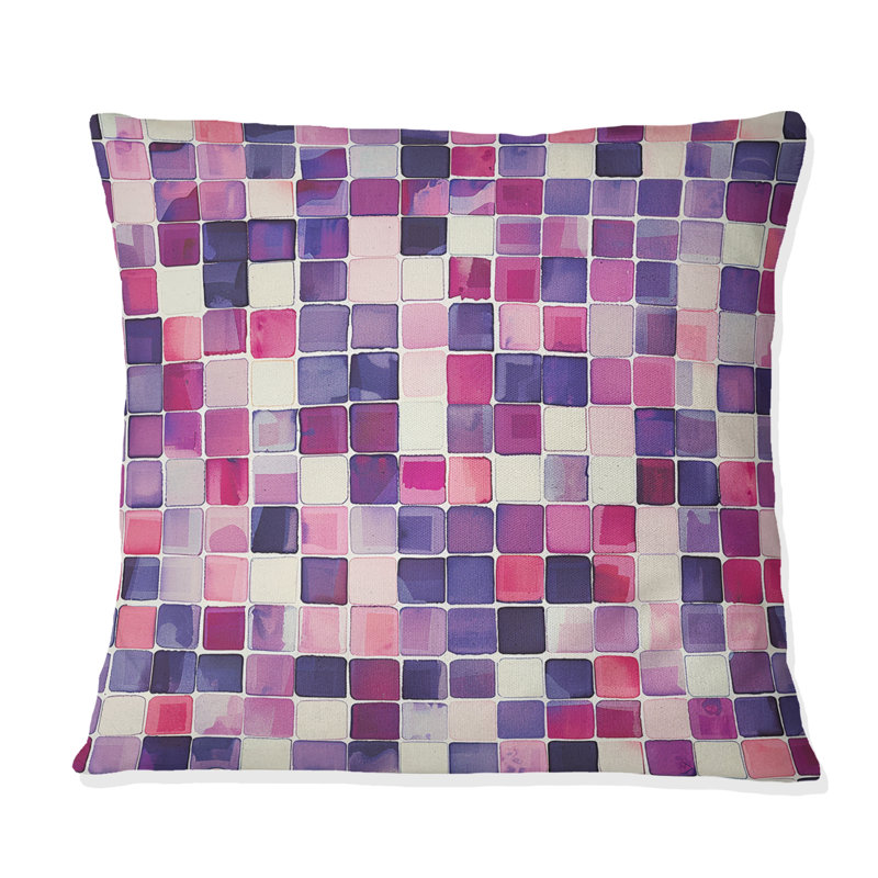 Coussin rose à motif mosaïque Midcentury II, H 16 po x l 16 po
