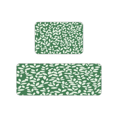 Tapis de cuisine Minimalist Leaf pour salle de lavage, paquet de 2, vert et blanc