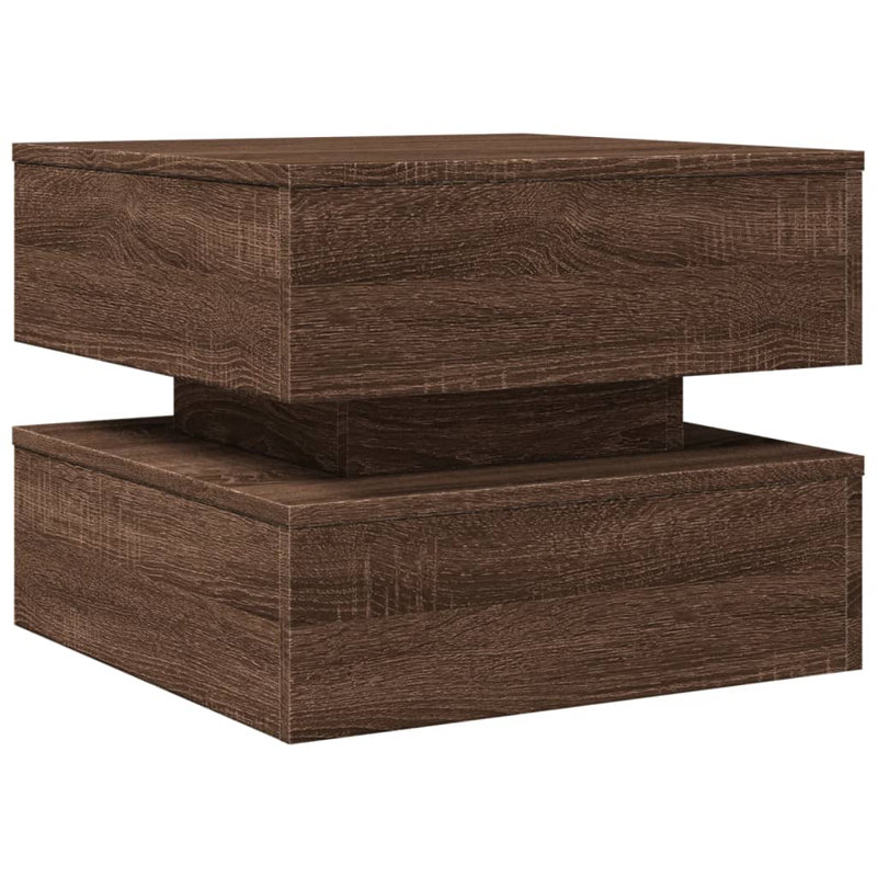 Coffee Table With LED Lights 19.7"X19.7"X15.7", Brown Oak