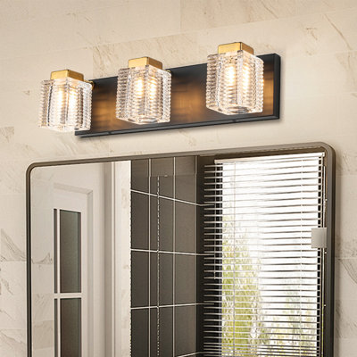 Delexus 3-Light Dimmable Bathroom Vanity Light with Ribbed Crystal Glass Shade