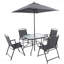 Ensemble de salle à manger d'extérieur noir pour 4 personnes, ensemble de table et chaises en métal avec parasol