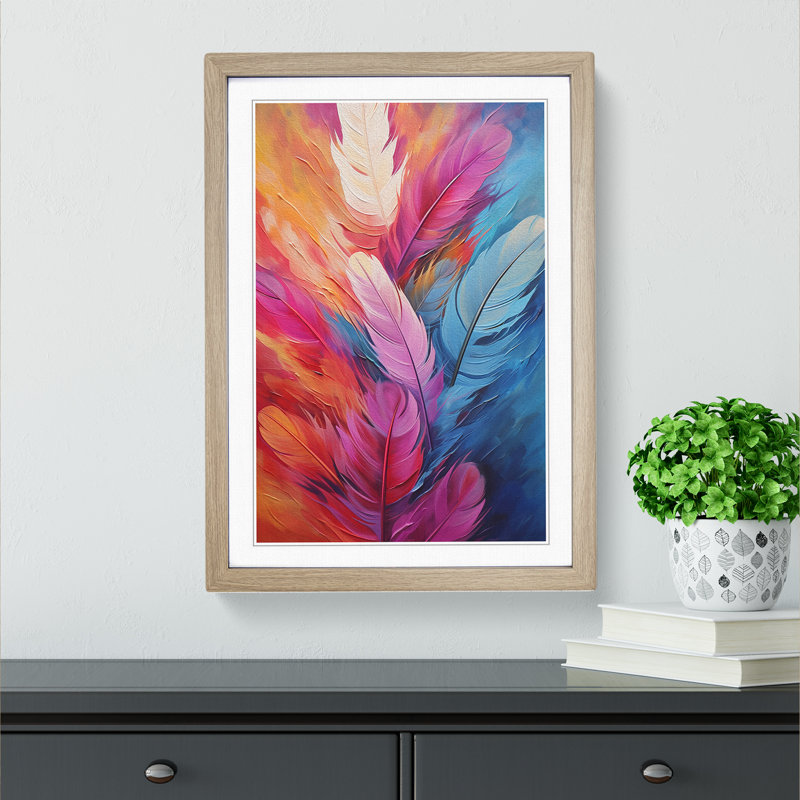 Feather Abstract No.2 - Single Picture Frame Print on Wood, 64cm H x 46cm W x 2cm D, Oak