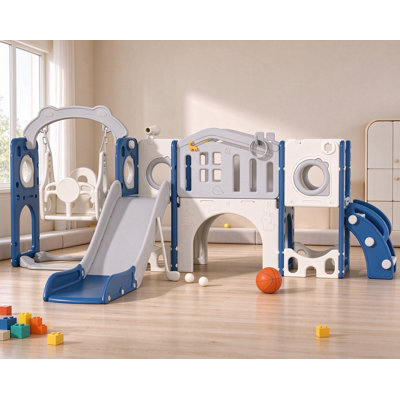 12 in 1 Toddler Slide and Swing Set, Kids Slide with Climber, Golf Set and Basketball Hoop, Indoor Outdoor Playground