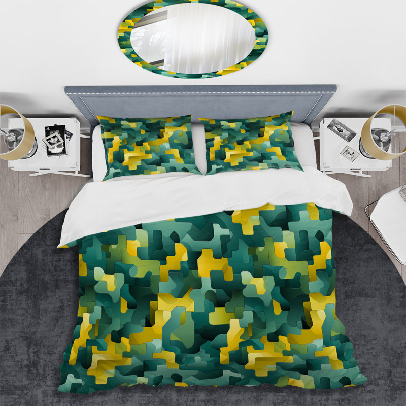 Popart, vert et jaune, Housse de couette pour très grand lit et 2 très