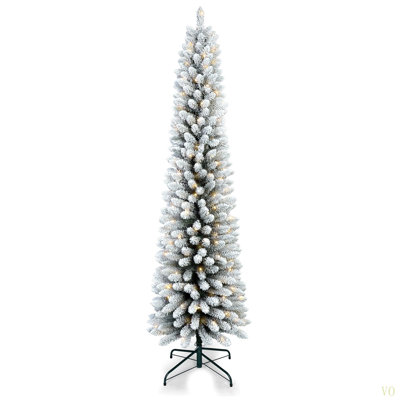 Arbre de Noël 5 pi avec 100 lumières DEL - Arbre en PVC mince enneigé avec 263 pointes, support en métal, conception compacte et facile à installer