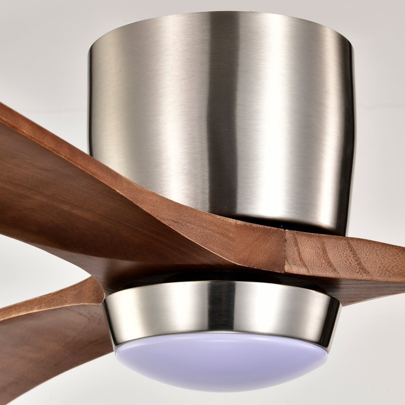 Ventilateur de plafond moderne en bois massif de 52 po à 3 pales avec télécommande et ensemble d'éclairage, Nickel, Bois brun