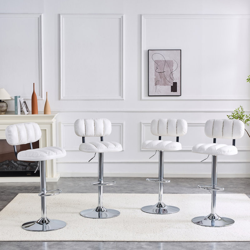 Tabouret de bar 4 pièces, Blanc, Argent argent