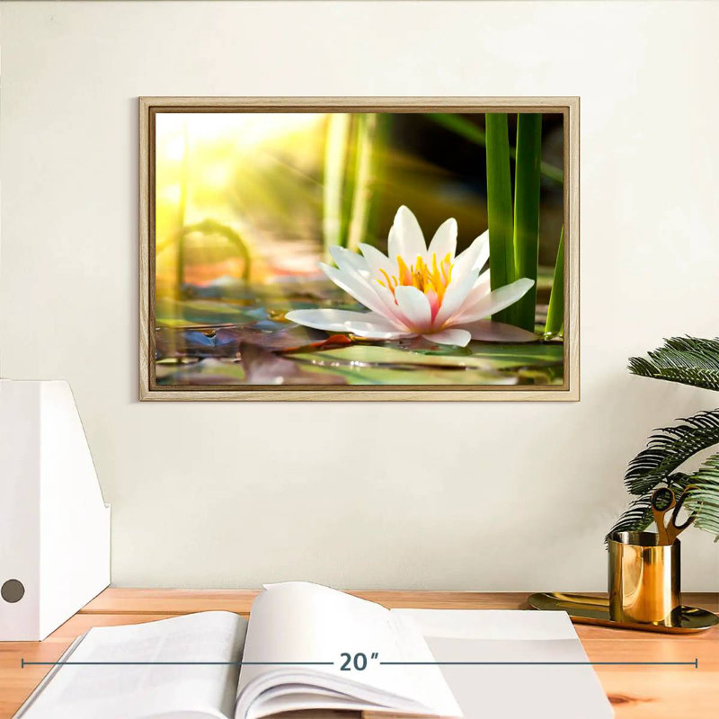 Nénuphar ensoleillé, Cadre flottant en bois naturel, 13 po x 9 po