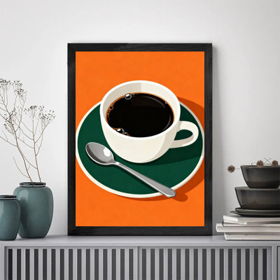 Black Framed Retro Coffee Latte Wall Art, Vibrant Whimsical Kitchen Frame Print