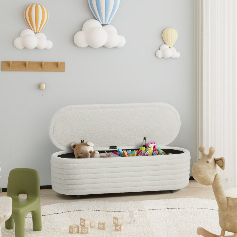 Bayville 42" Wide Sherpa Storage Bench, 18.1" H x 54" W x 19" D, Cream