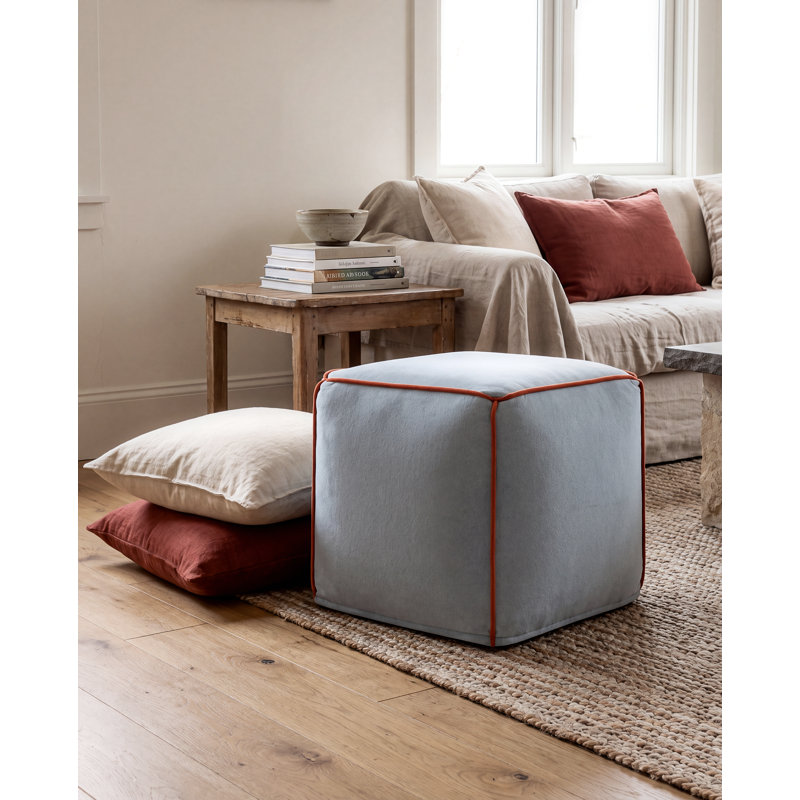 Ackerly Upholstered Pouf, Blue/Red