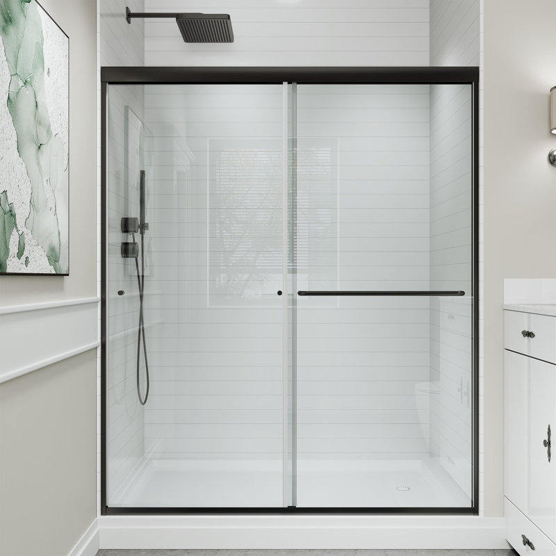 44-48" W x 70" H Framed Double Sliding Shower Door with with 1/4"(6mm) Explosion-Proof Clear Tempered Glass, Matte Black