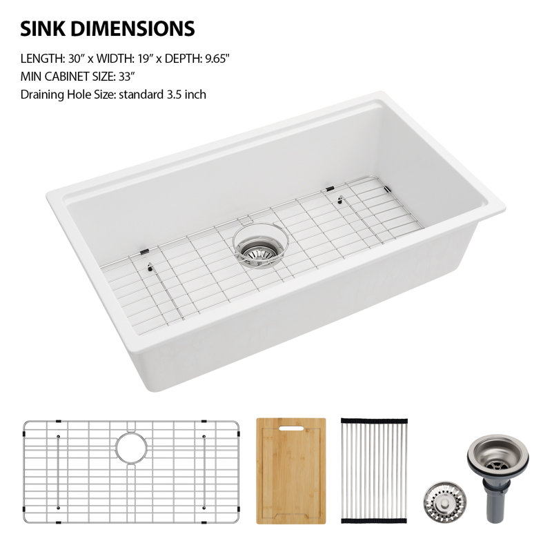 30'' L Single Bowl Quartz/Granite Kitchen Sink, White