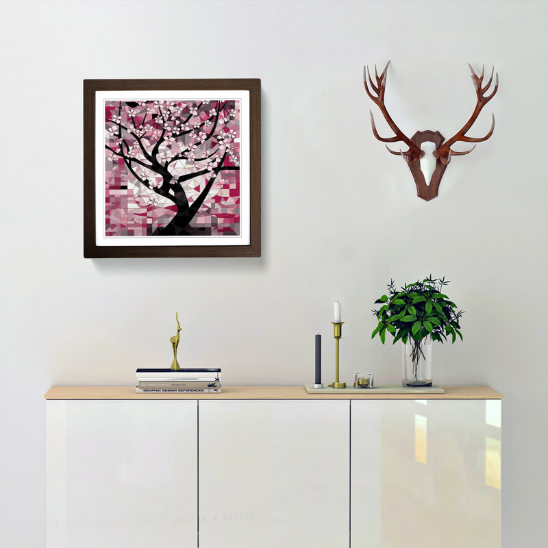 Cherry Blossom Tree Constructivism No.1 - Single Picture Frame Print on Wood, Walnut