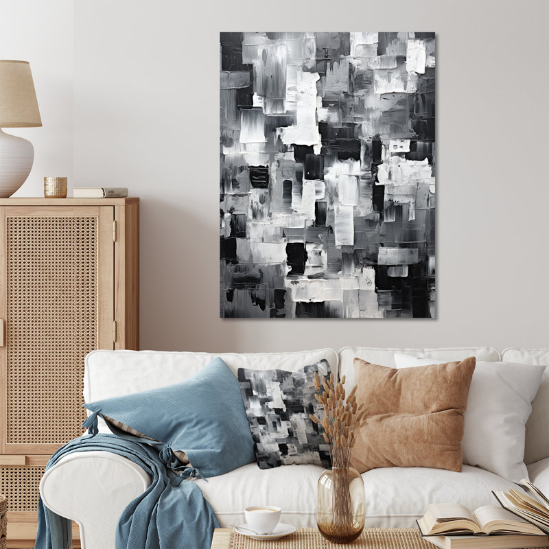 Grey And Black Urban Cubist Tiles - Abstract Cubism Metal Wall Art Print, 32" H x 24" W x 1" D