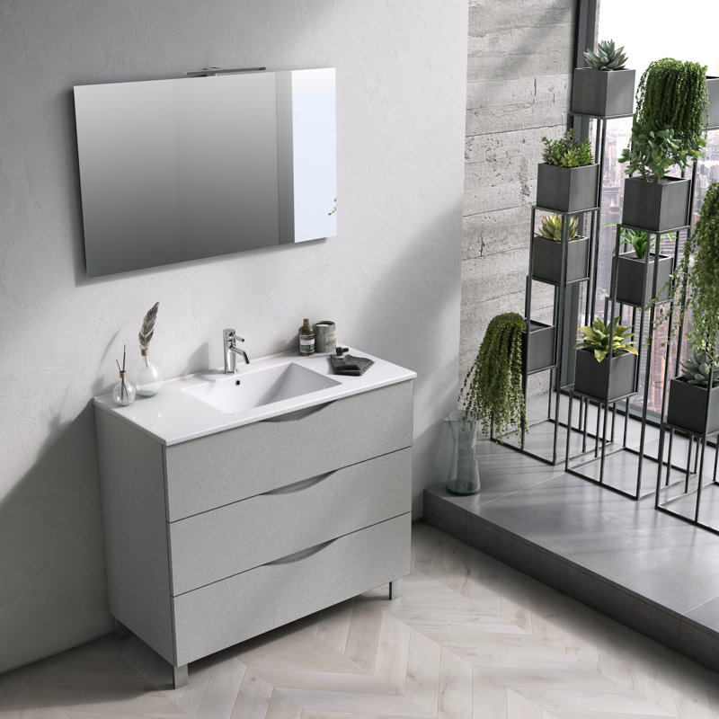 Bernice 1010mm Single Bathroom Vanity with Integrated Ceramic Basin, White Stone