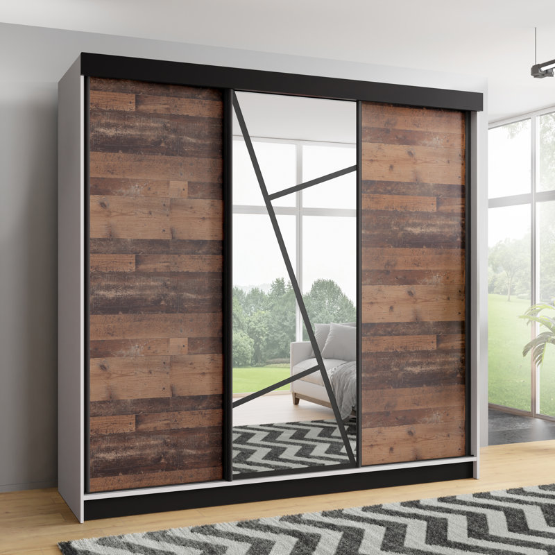 Annelijn 3 Door Wardrobe, 205cm H x 200cm W x 60cm D, Dark Brown/White